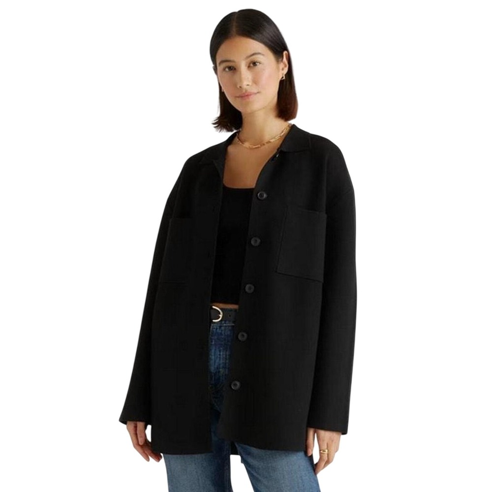 Quince Eco-Knit Milano Stitch Oversized Shirt Jacket Black Womens Medium GAS001